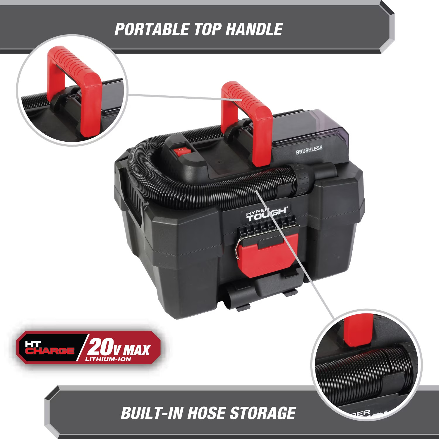 Hyper Tough 1.5 Gallon Wet Dry Vac, 20V Max, Brushless Motor, Cordless