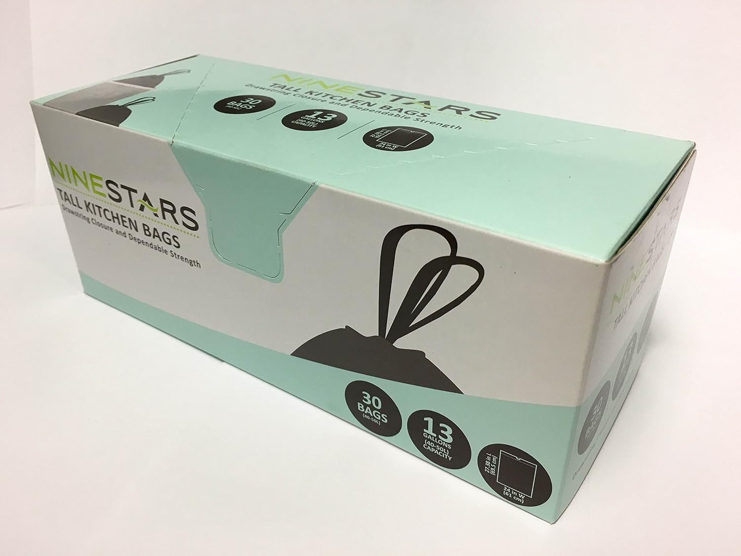 NINESTARS NSTB-13-30 Extra Strong White Trash Bag w/Drawstring Closure, 13 Gal.