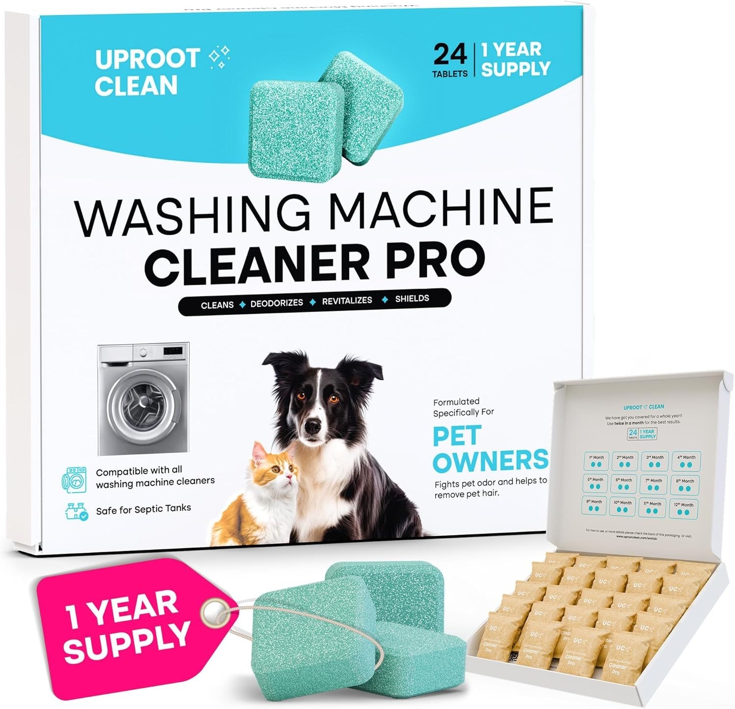 Uproot Clean Washing Machine Cleaner Tablets – 24 Pack for a 12 Month Supply. Fo