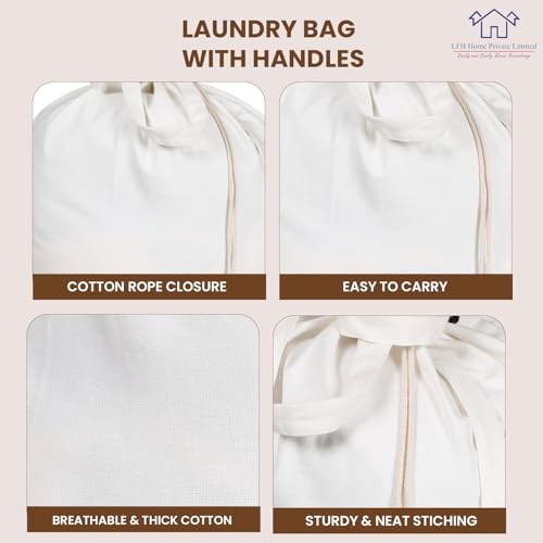 Extra Large White Cotton Blend Laundry Bag with Handle – 24″x36″