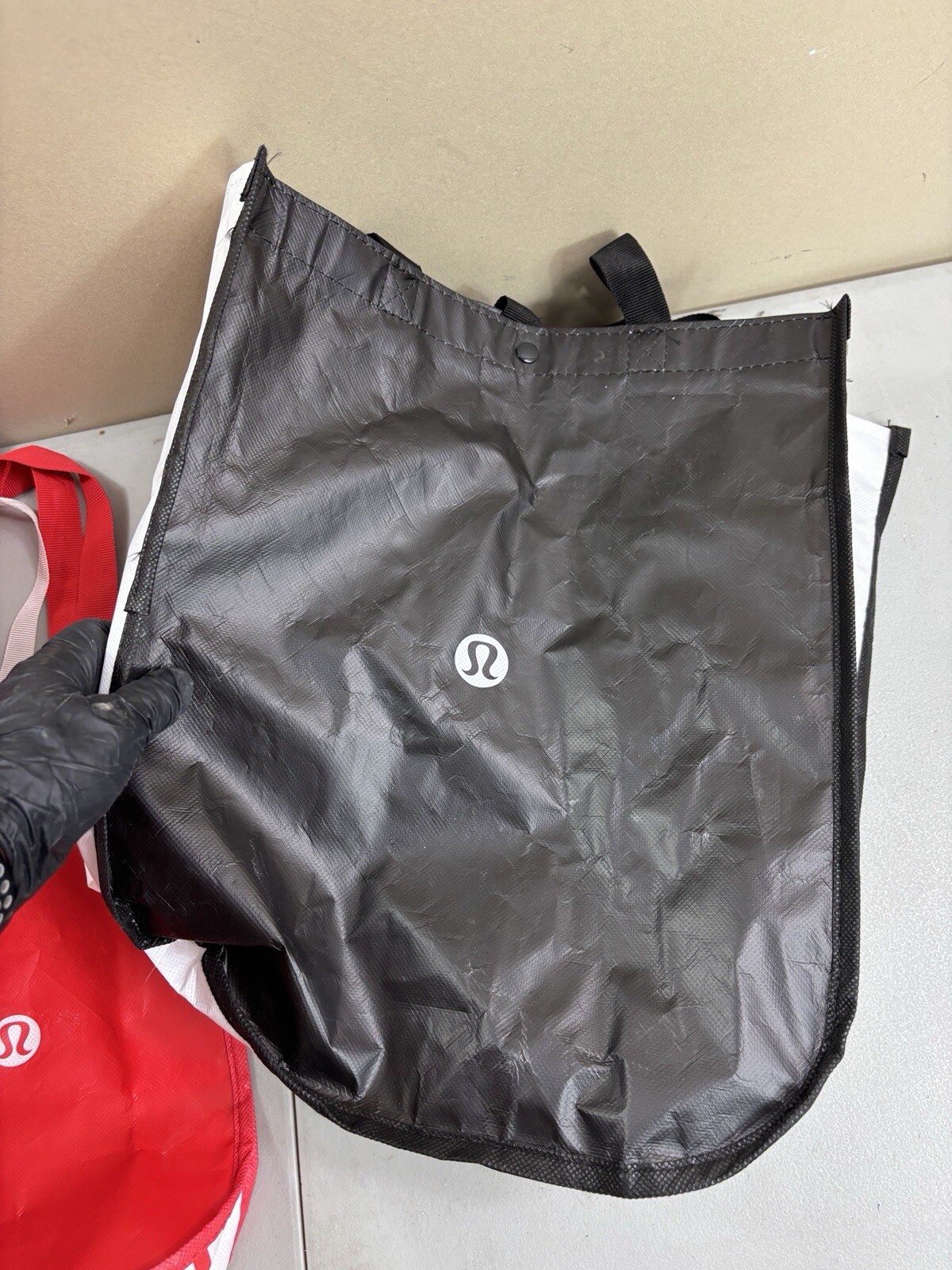 Lululemon Tot Bag Lot Reusable Shopping Small Med Lg Ref Gray Black White Lot 8