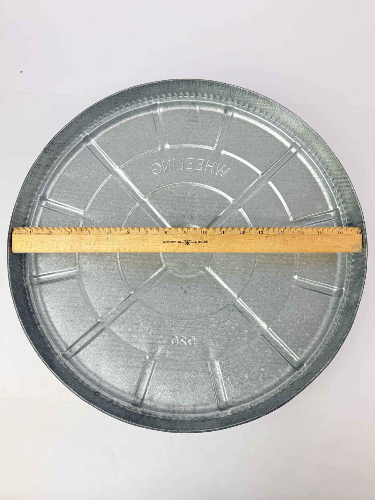 Vintage NOS Wheeling Galvanized Steel 920 18” Garbage Trash Can Lid Never Used