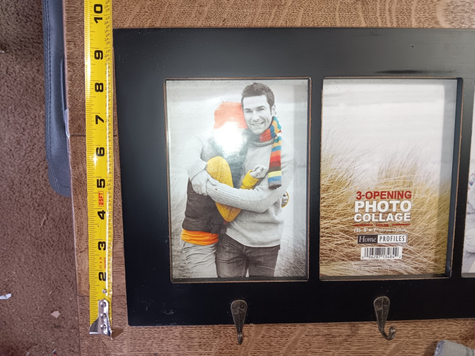 Homes Profiles Picture Collage 3 Photo Frame Key Leash Holder 3 Hooks 17.5″x9.7″