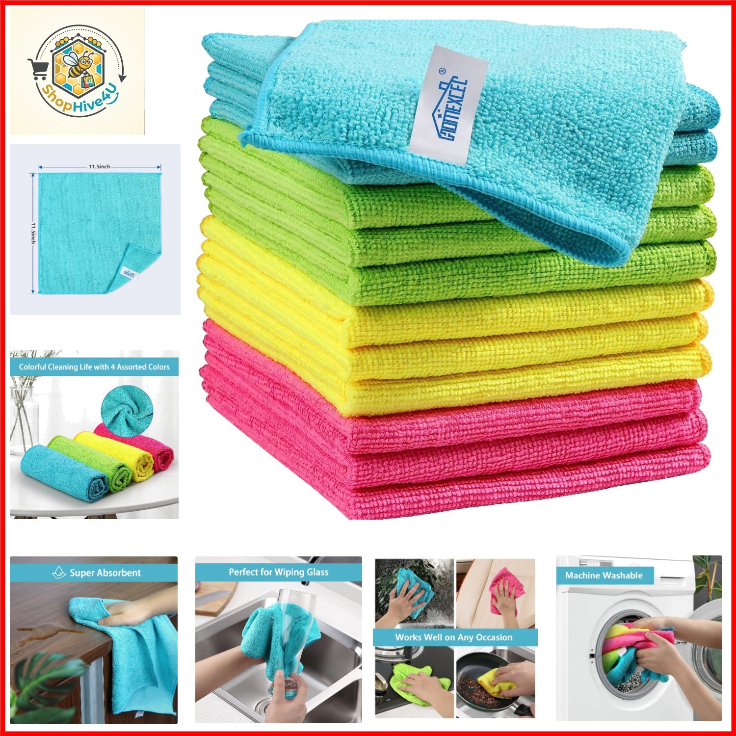 12PK Microfiber Cleaning Cloth, Cleaning Rag for Home, 11.5×11.5in | Reusable…