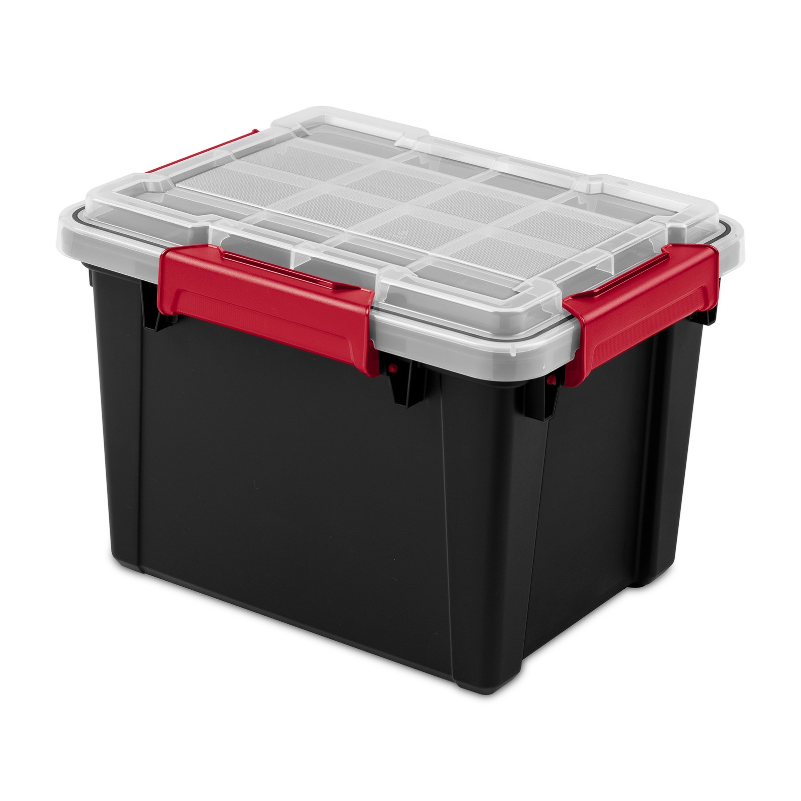 Sterilite 5 Gal Gasket Box, Stackable Storage Container with Lid, Black, 12 Pack