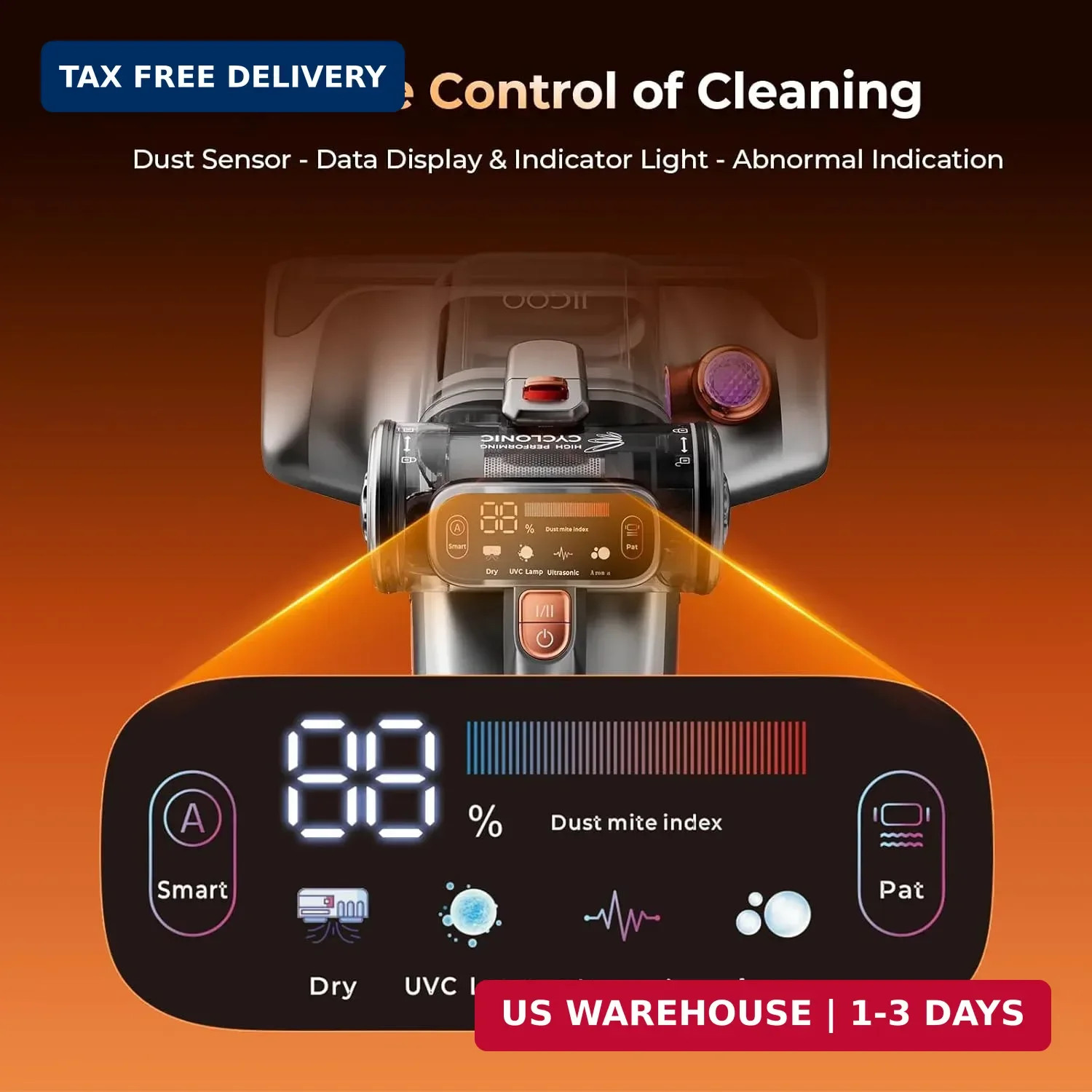 JIGOO T600 Bed Vacuum Cleaner with UV-C Light, 15Kpa Suction 700W Powerful Doubl