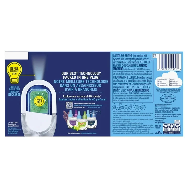 Febreze Plug In Air Freshener, Odor-Fighting Scented Oil Refill, 4 Refills