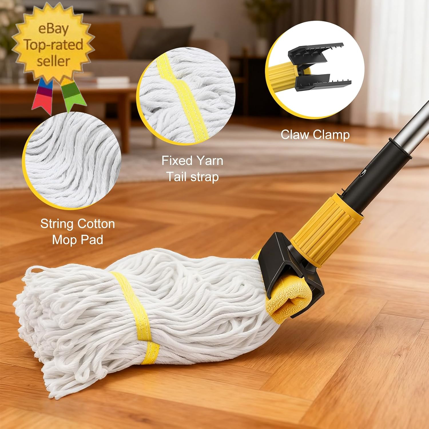 Heavy Duty String Wet Mop for Floor Cleaning, Commercial Industrial Cotton Mops