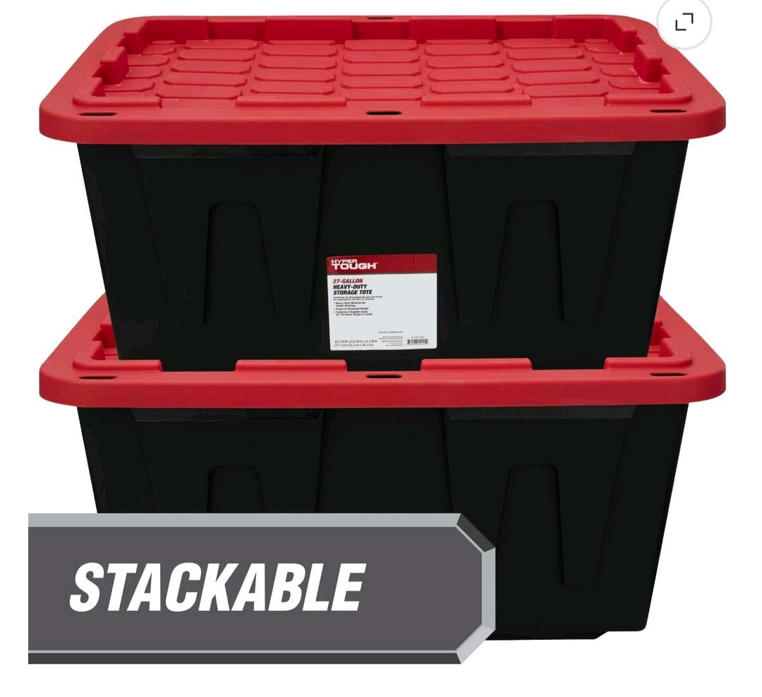 (Pack of 4) Hyper Tough 27 Gallon Large Storage Bin with Snap Lid, Black and Red