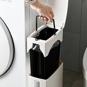 Slim Bathroom Trash Cans with Lid 4.4 Inches Wide/0.7 Gallons(3 Liters),Small