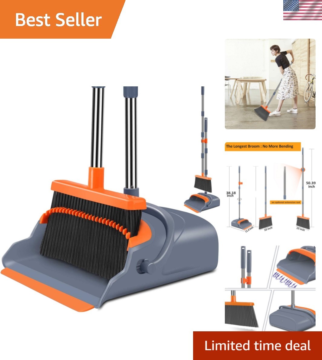 Upgrade Broom and Dustpan Set, Self-Cleaning with Dustpan Teeth, Indoor&Outdo…