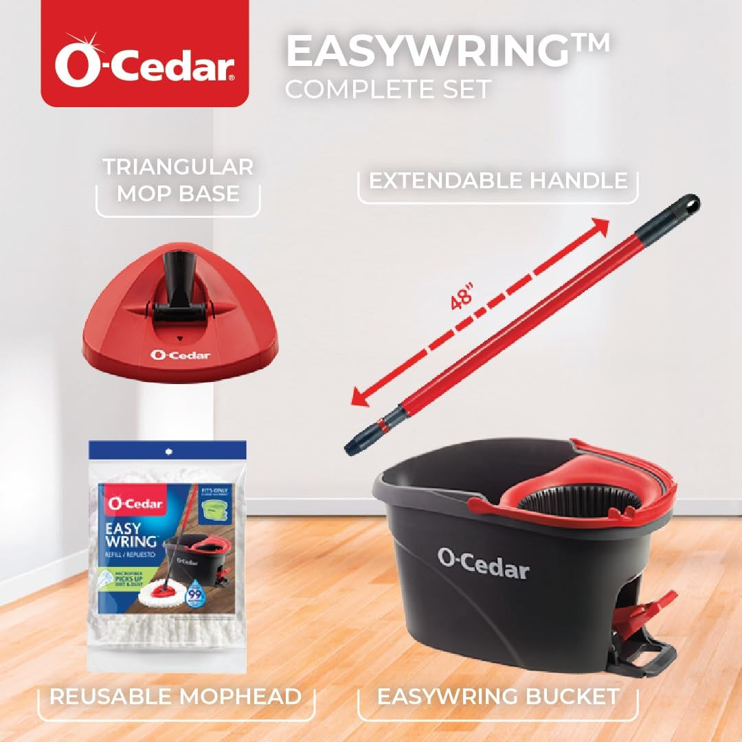 O-Cedar EasyWring Microfiber Spin Mop and Bucket Cleaning System, Red/Gray