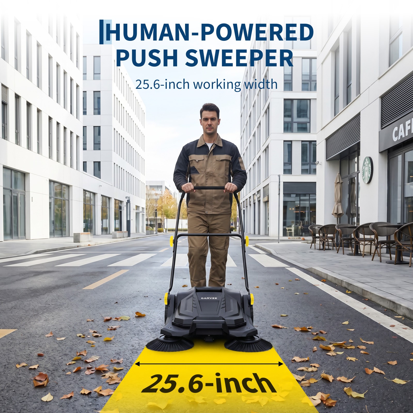 Manual Push 25.6″ Walk Behind Hand Push Floor Sweeper for Walkway Yard