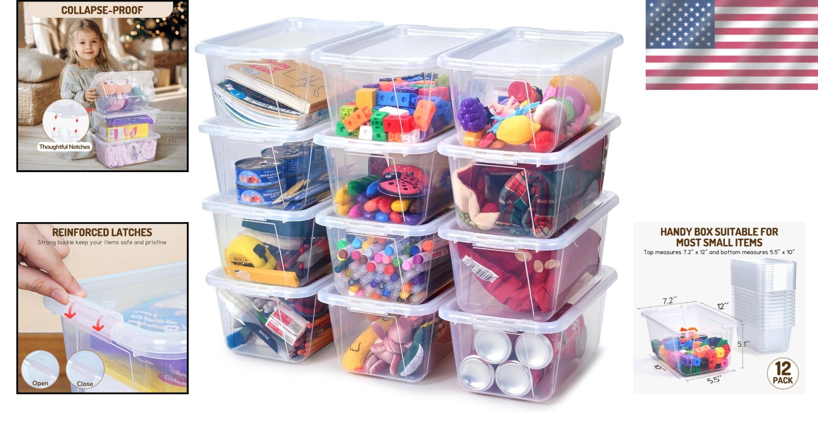 Shatterproof Transparent Storage Bins – 12 Pack 5 Qt for Classroom & Playrooms