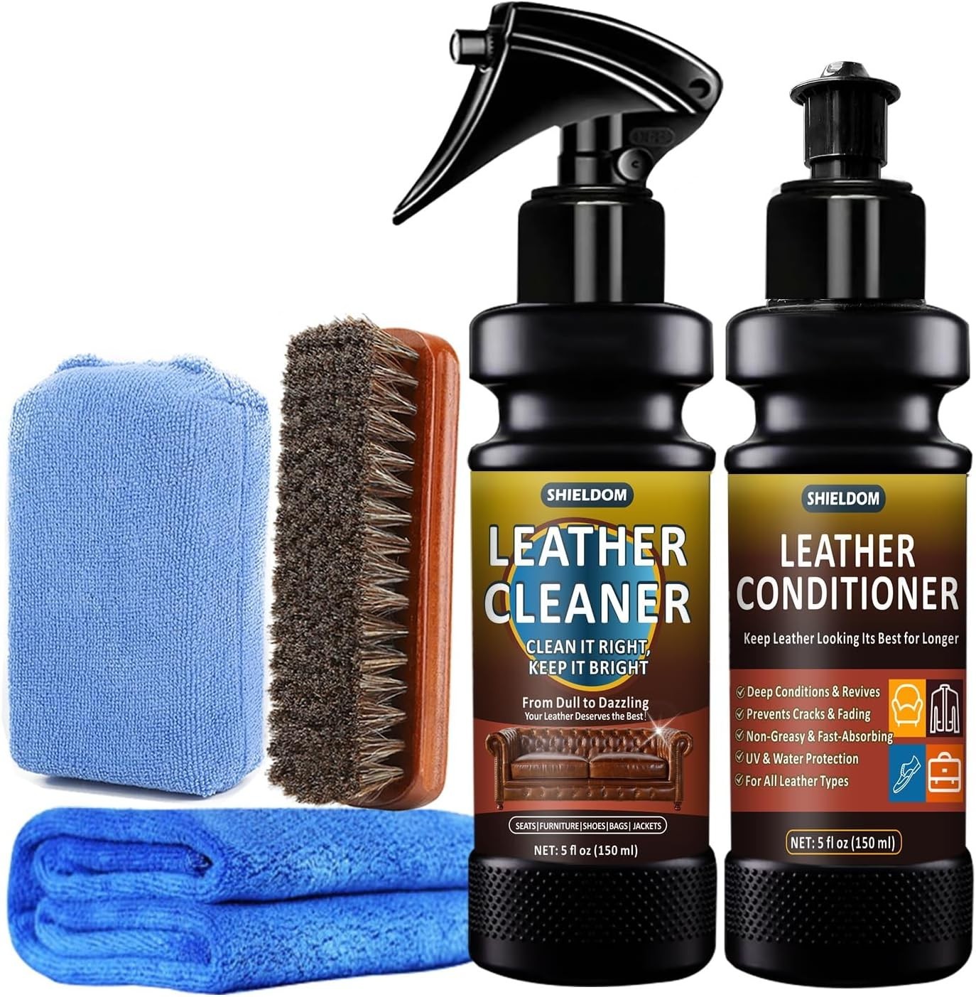 Leather Cleaner and Conditioner Kit for Luxurious Care—5 Essential Items