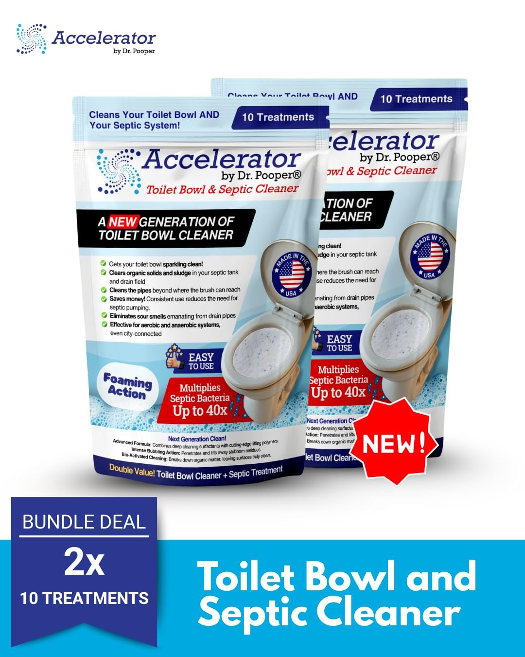 Accelerator by Dr. Pooper Toilet Bowl & Septic Cleaner – 2-Pack Value Bundle