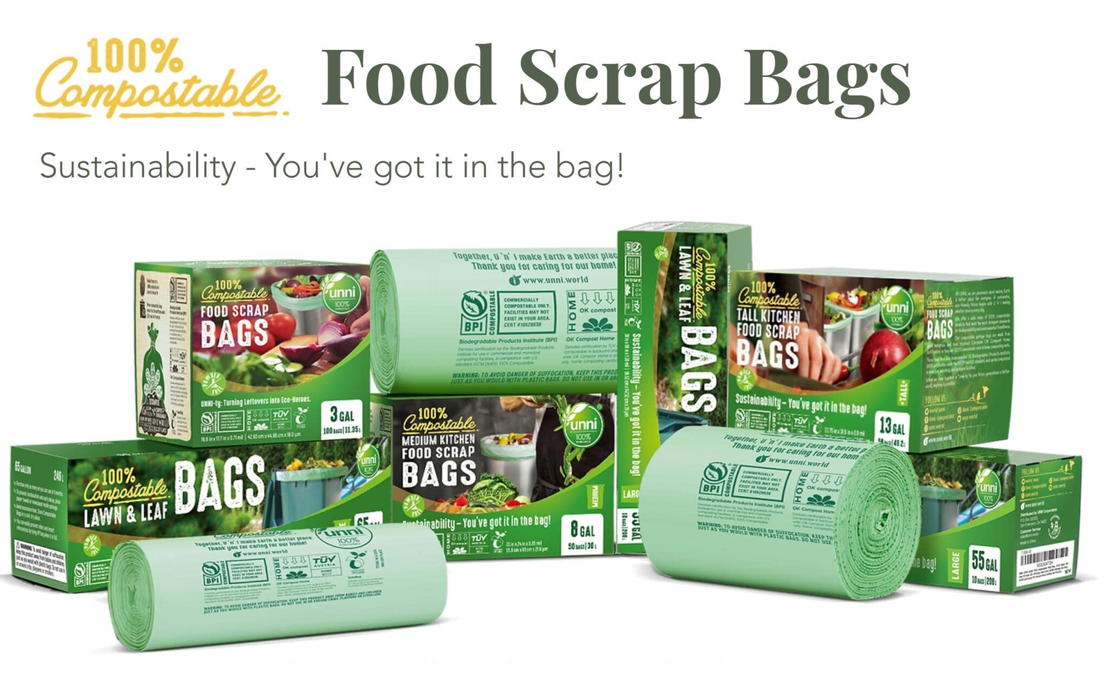 Compostable Liner Bags 2.6 Gallon 9.84 Liter 100 Count Extra Thick 0.71 Mil Smal