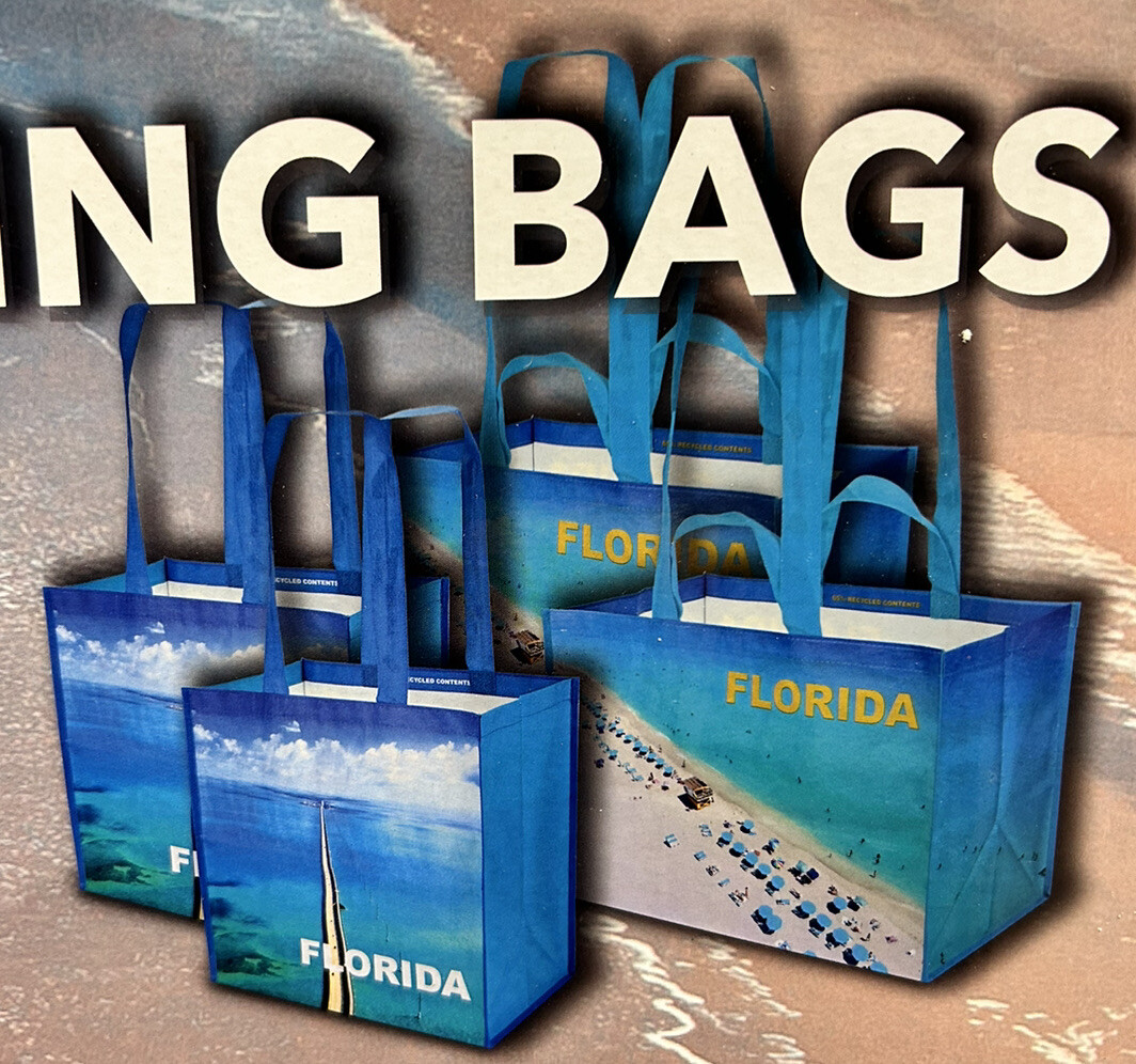 Florida Reusable Tote Bags 4Pack Set-Beach & 7 Mile Bridge-XL & L NEW