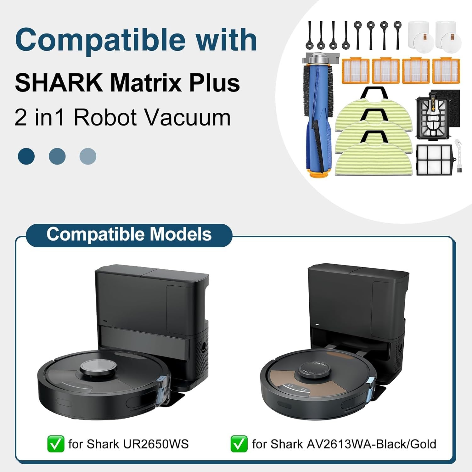 22 Pack Replacement Parts for Shark UR2650WS AV2613WA Matrix Plus 2 in 1 Robot