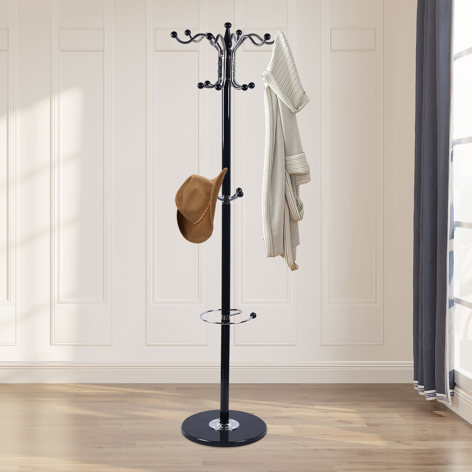 Coat Rack 16 Hooks 4 Levels Hat Jacket Stand Tree Holder Hanger Rack Marble Base