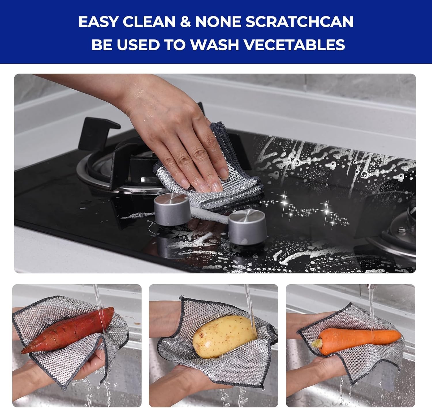 12PK 3-Layer Non-Scratch Wire Dishcloths, 7.87 x 7.87 in | metal scrubber,wet &