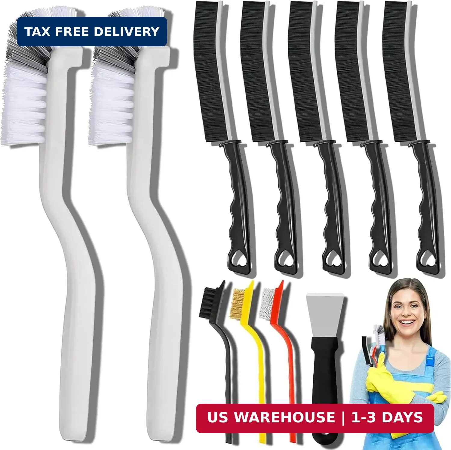 11Pcs Crevice Cleaning Brush Set, Hard Bristle Cleaning Supplies for Kitchen, Ba