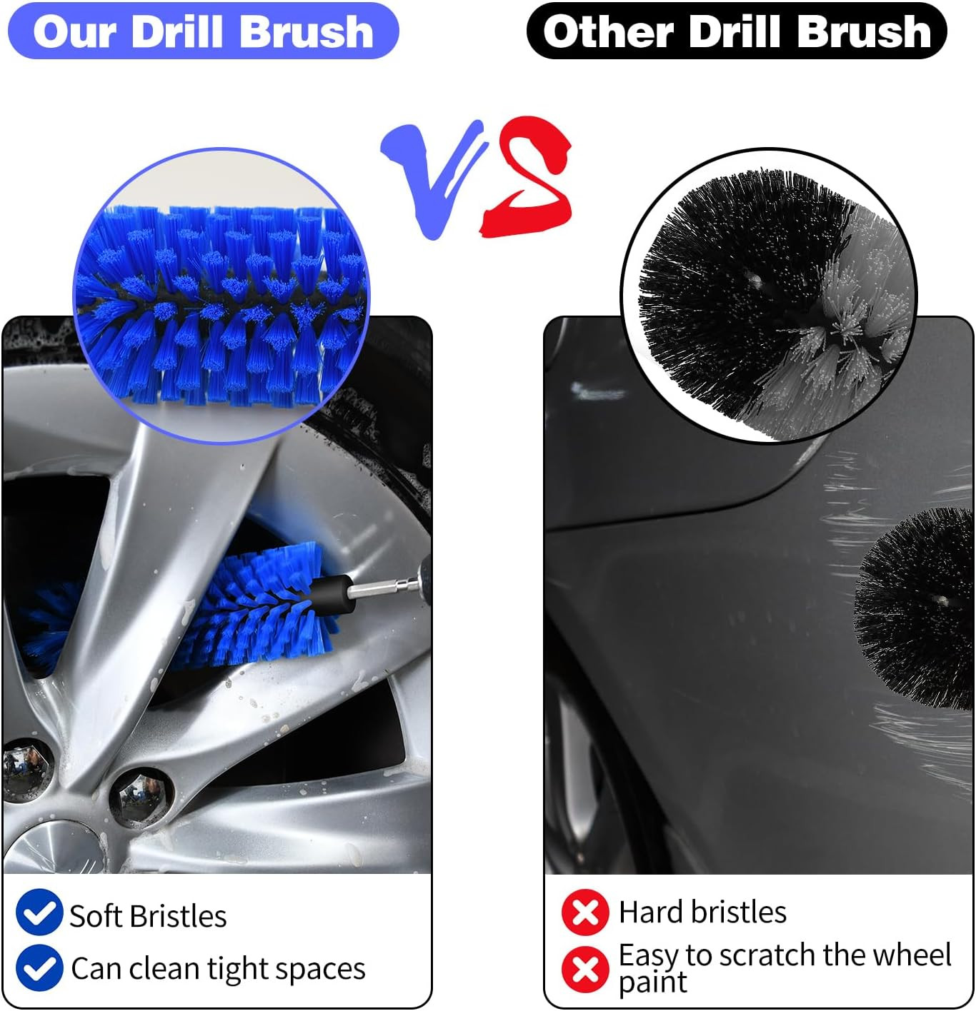 Drill Brush for Car Wheels & Bottles Cleaning Nylon 1/4in Drill Attachment