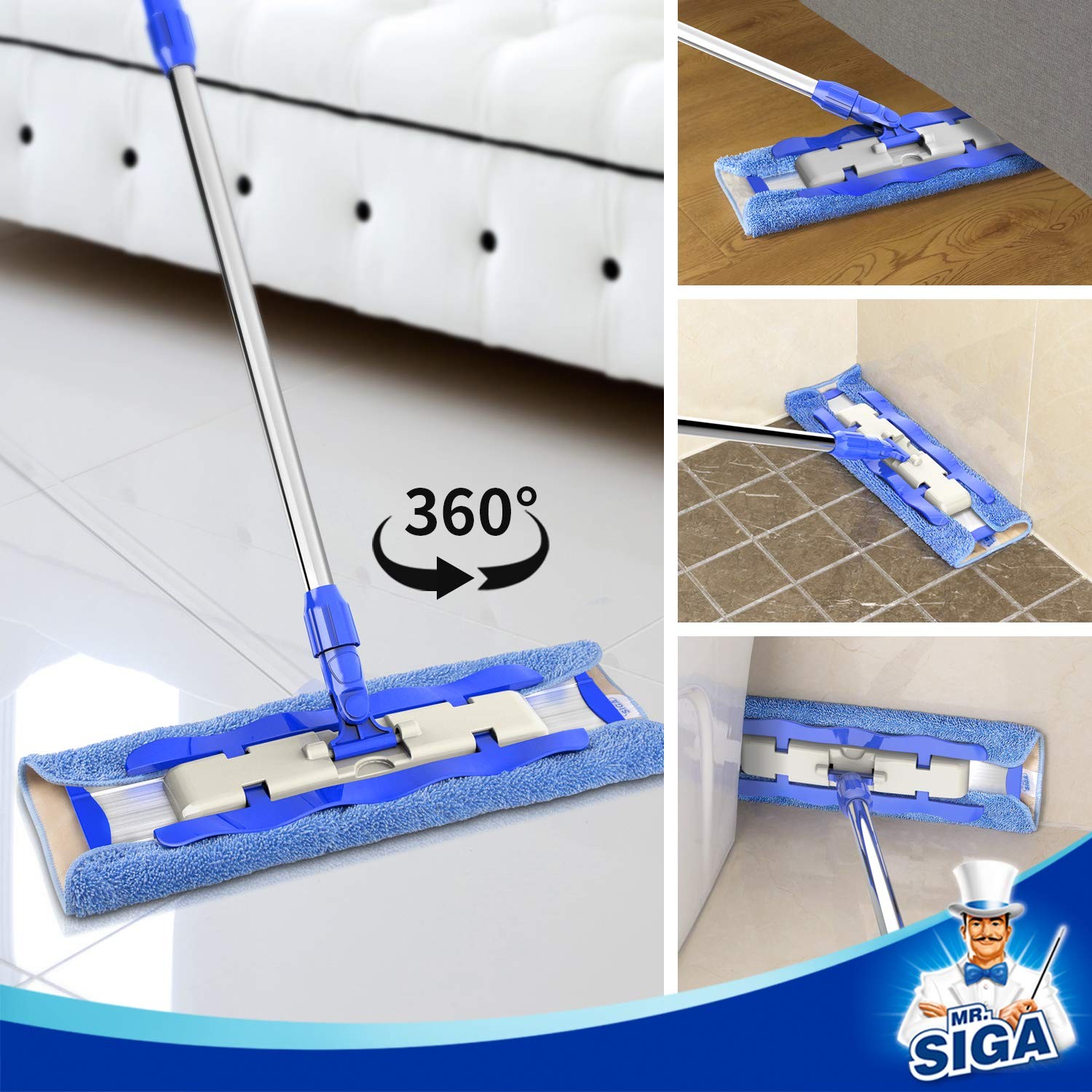 Professional Microfiber Mop for Hardwood Laminate Tile Floor Cleaning Stainle…