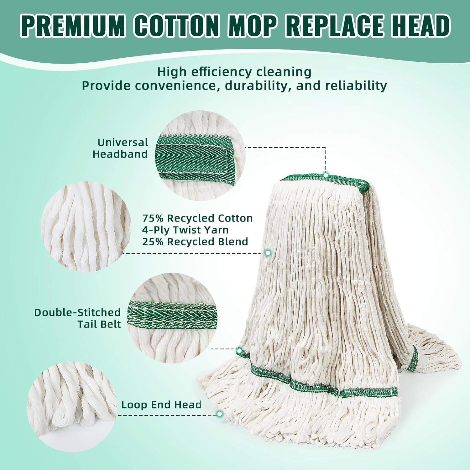 20oz Heavy Mop Replace Head, 3 Pack Commerical Replacement Mop，mop Head