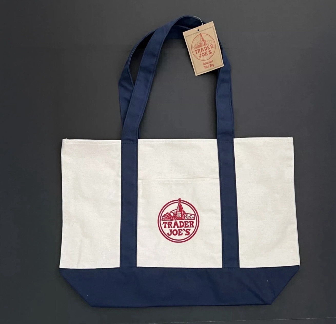 Trader Joe’s Canvas Tote Bag – Navy Blue, Heavy Duty Bag