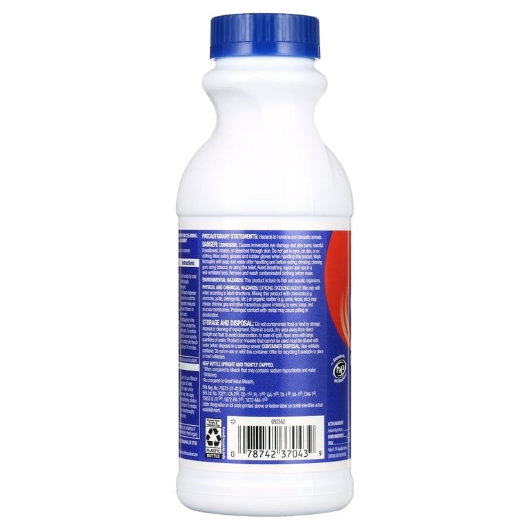 Great Value Concentrated Liquid Bleach Unscented, Kills 99.9% Germs 16 fl oz