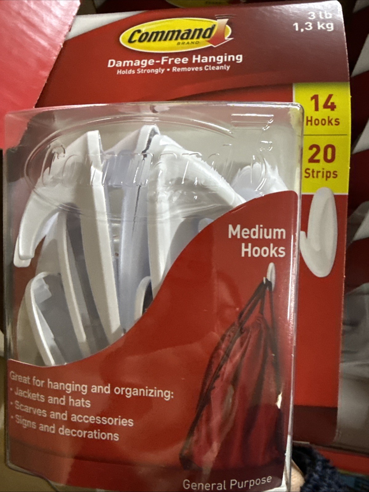2 Pack Command Medium Hooks Holds 3 lbs – 14 Hooks 20 Strips EACH