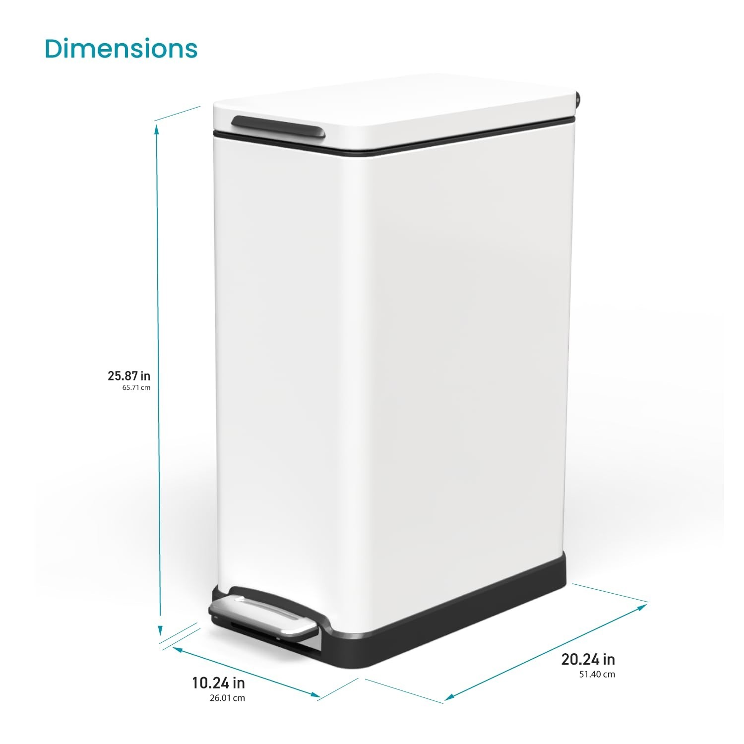 Home Zone Living VA42384A Slim Kitchen Trash Can 12 Gal 45L Matte White