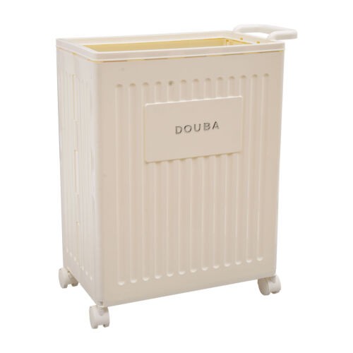 Foldable Storage Box With Wheels Removable Lid 39 × 25 × 52.5 cm Cream Yellow PP