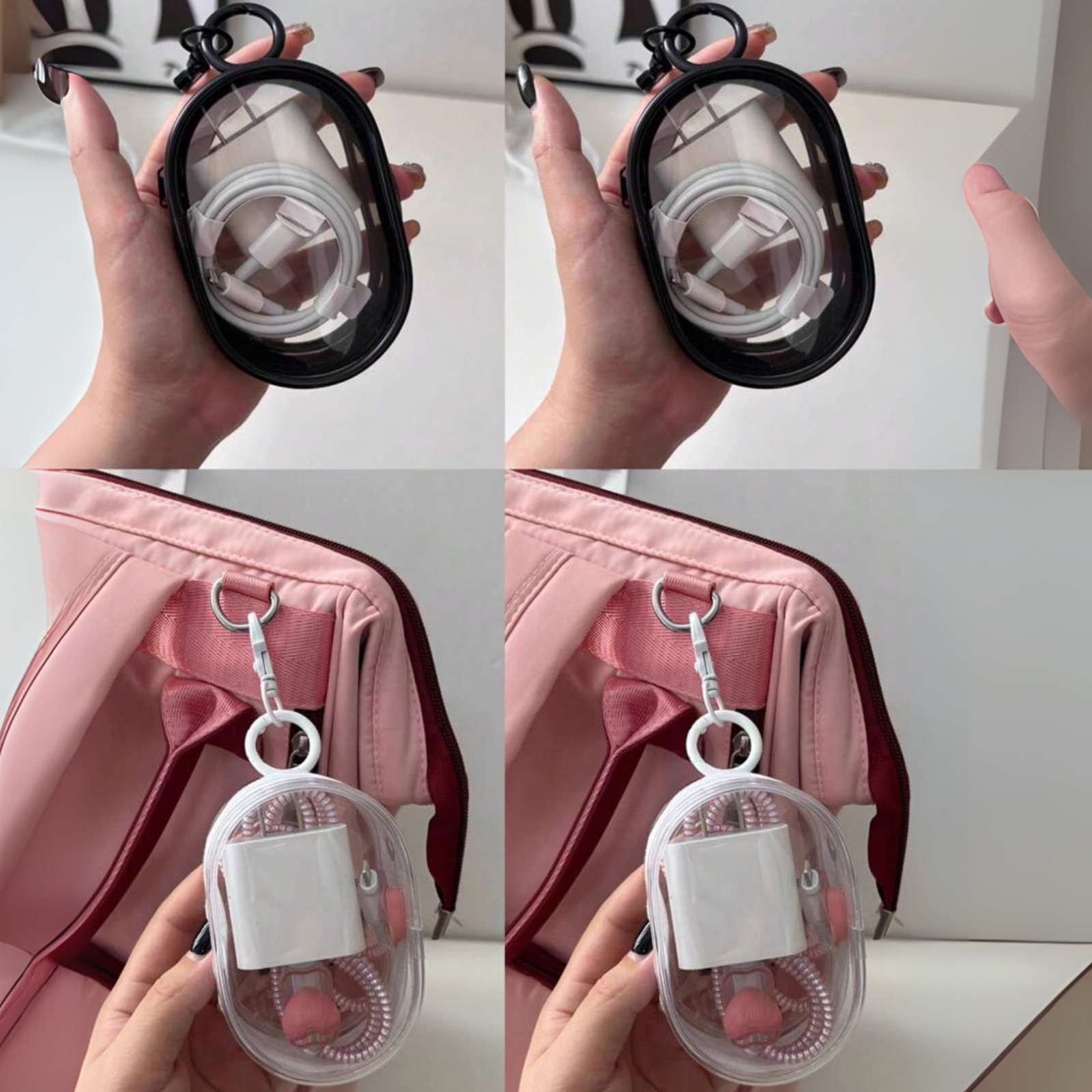 Travel Mini Pouch with Zipper & Keychain MultiUse Data Cable Makeup Storage Bag