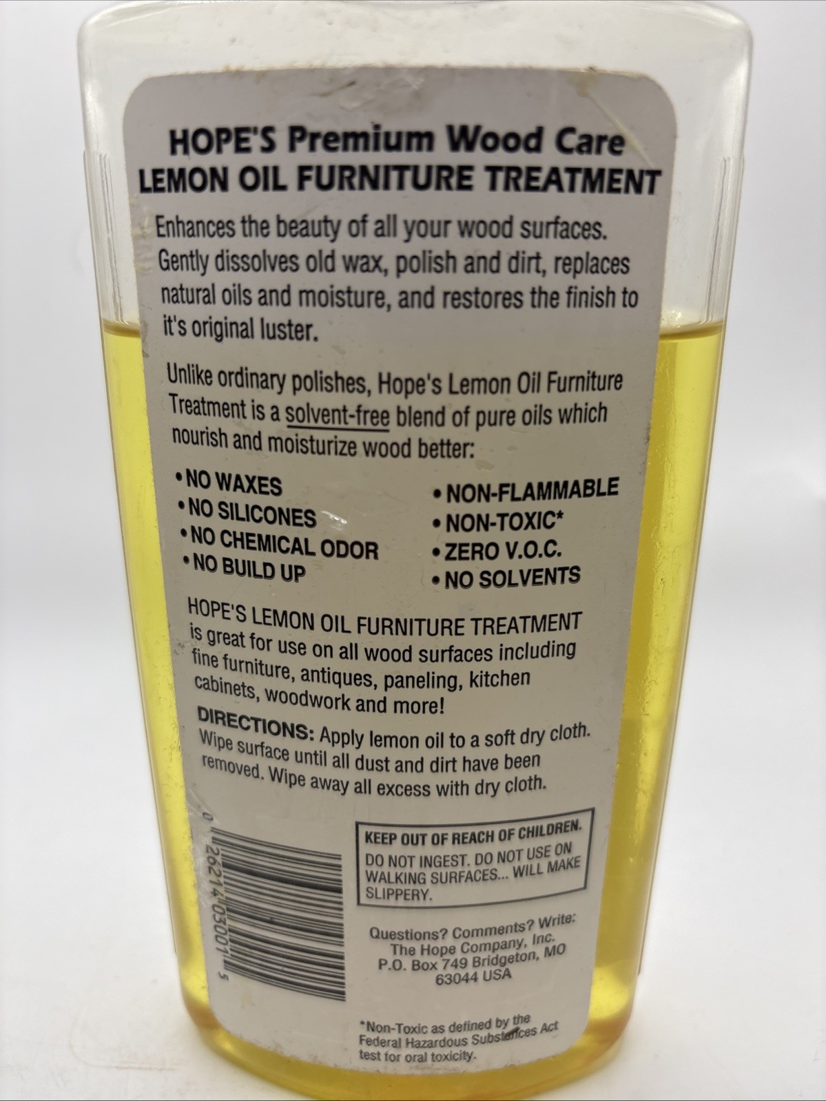 Vtg Hope’s Lemon Oil Furniture Treatment 16 oz Non-Toxic Solvent Free 85% Full