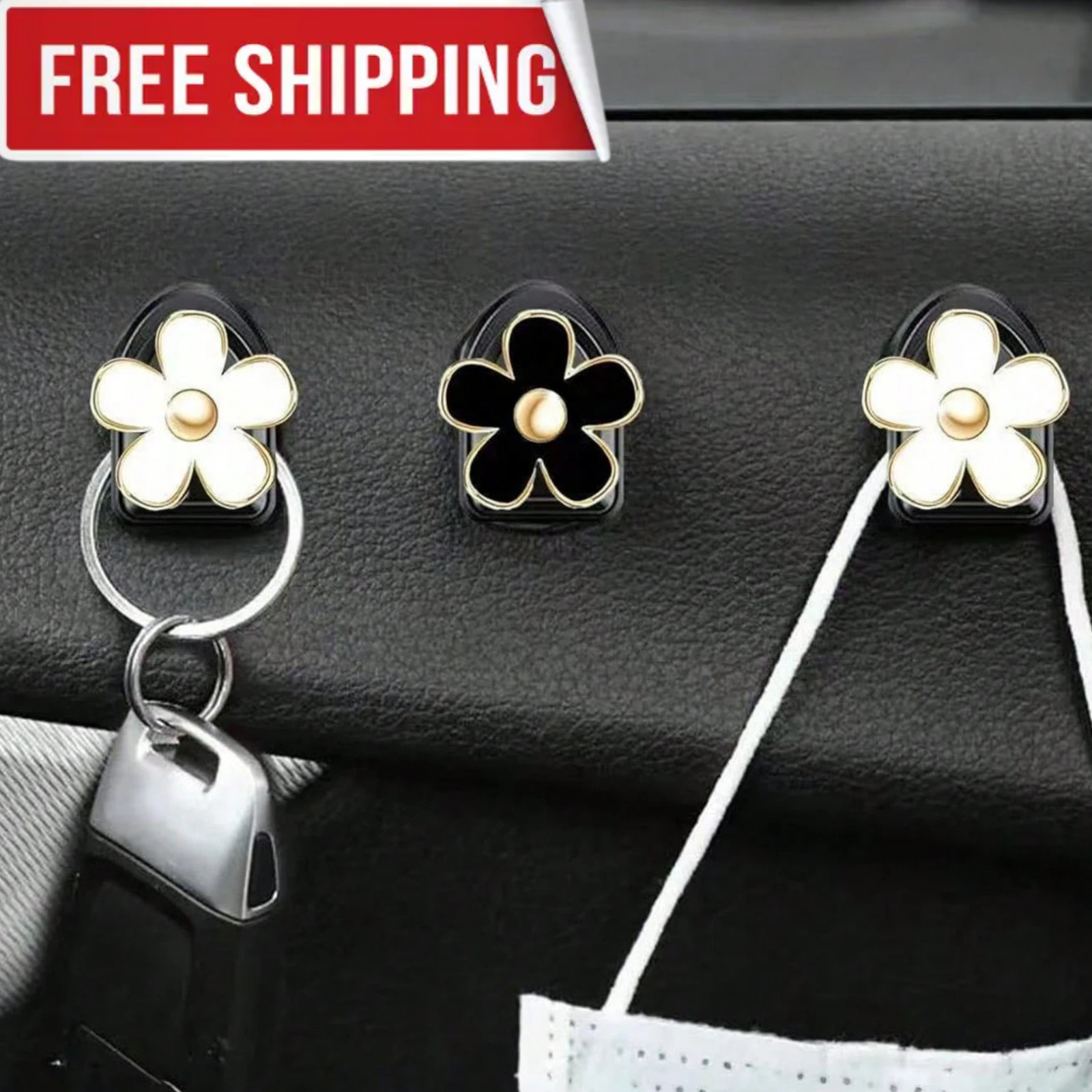 Car Mini Hooks Cute Flower Daisy Adhesive Hanger Interior Auto Accessories 2Pcs