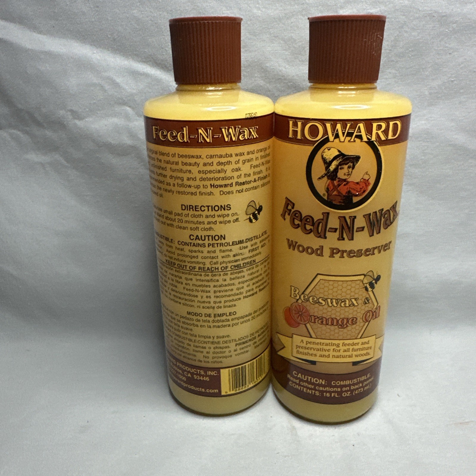 2 Pack- Howard Feed-N-Wax Orange Scent Wood Protector 16 oz. Gel (Full)