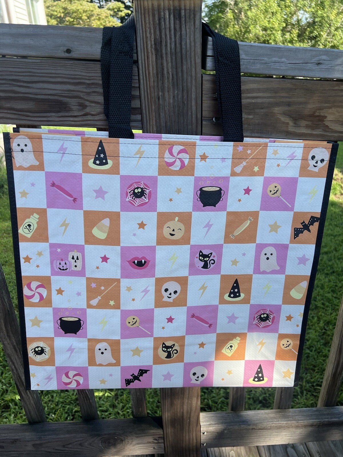 NEW TJMaxx Reusable Shopping Bags Tote FUN HALLOWEEN Pastel Checkerboard🎃