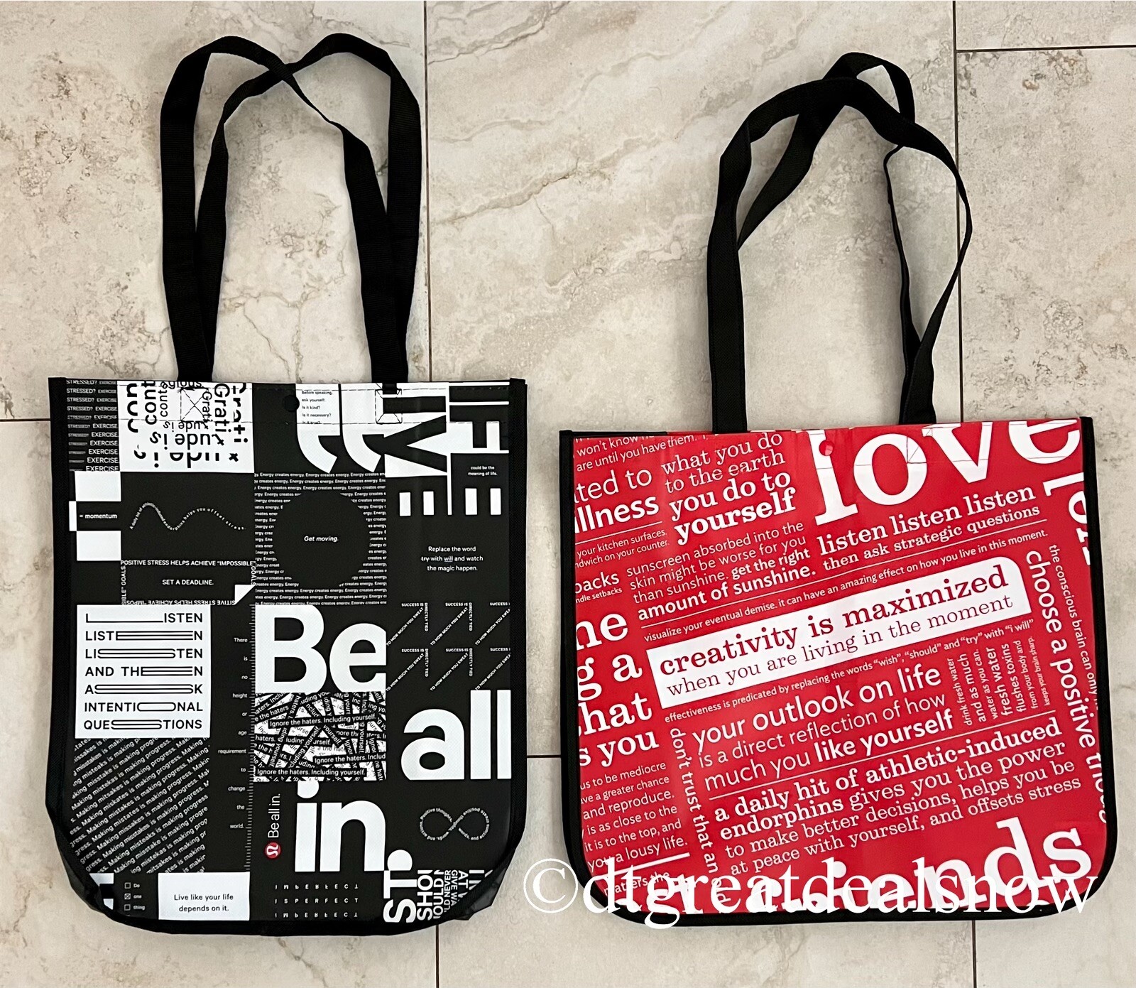 Lululemon Holiday 2022 Red Black and White Large Bags Lot of 2