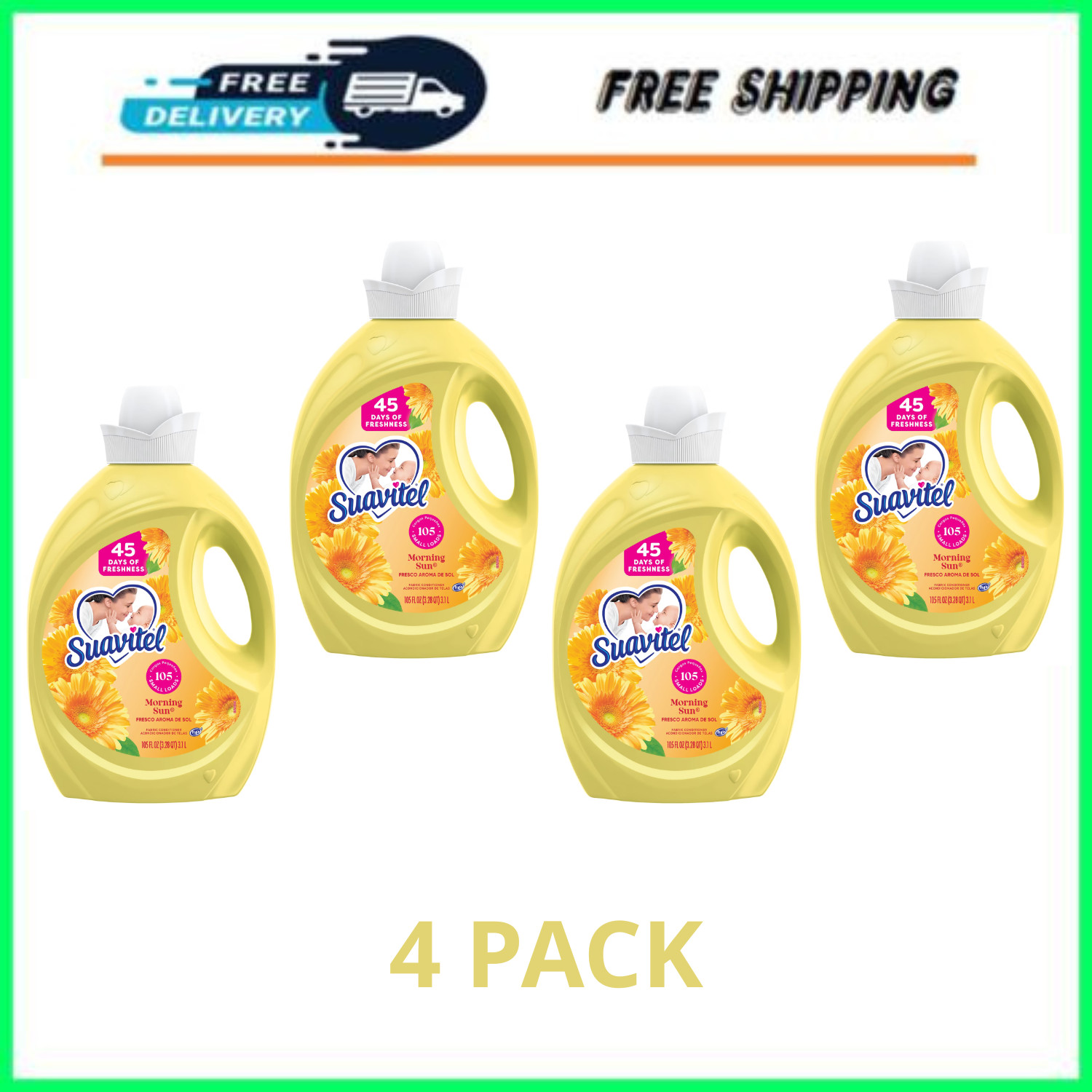 Suavitel Morning Sun Fabric Softener 105oz Liquid Conditioner 105 Loads, 4 Pack