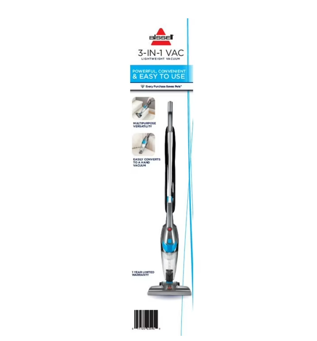 BISSELL 3-in-1, Corded, Stick Vacuum, Carpet, Area Rugs, Hardfloor, Blue & Gray