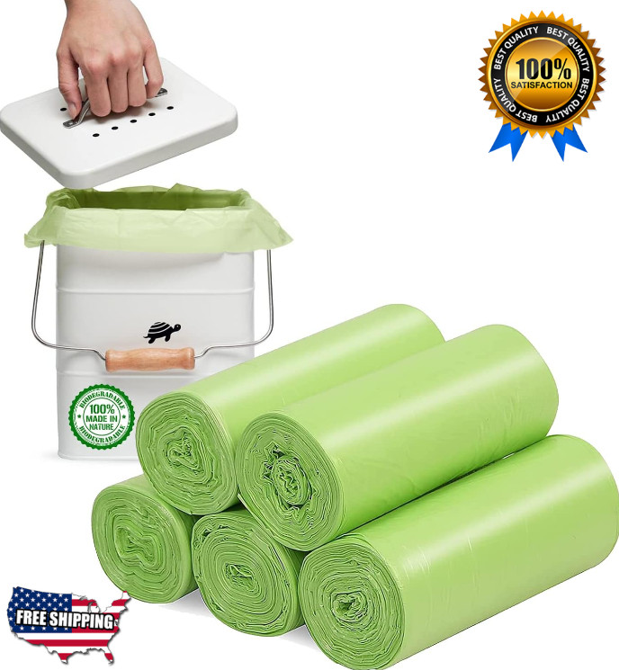 1.2 Gallon Small Biodegradable Trash Bags Compostable Liners 120 Count Green
