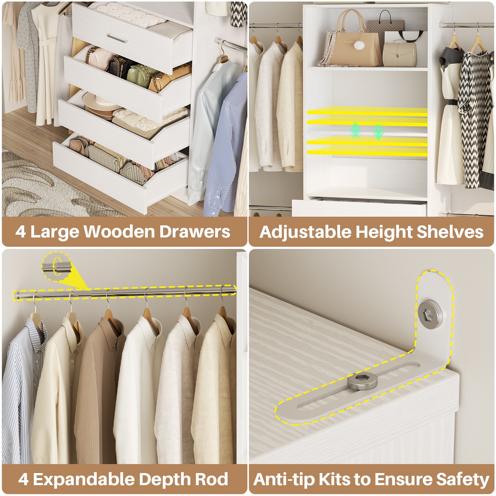 Used-Very Good 4-9Ft Walk-in Closet Organizer with Drawer and Hanging Rods White