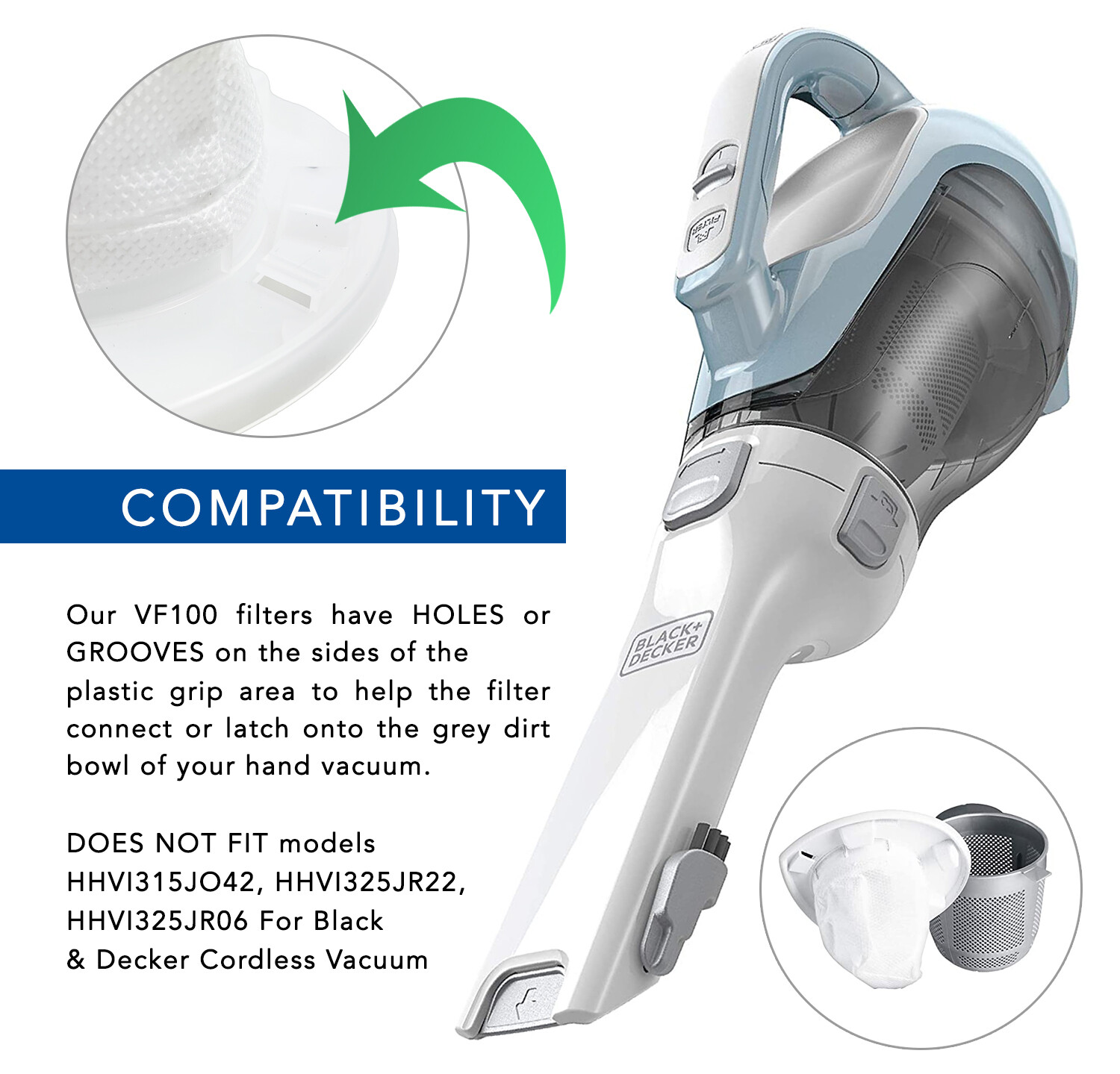 MaximalPower™ Filter Replacement for Black & Decker Hand Vacuum VF110 – White