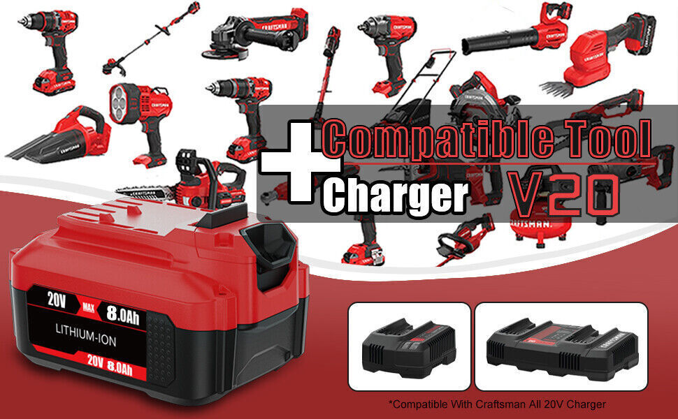 2PACK 8.0Ah 20V For Craftsman V20 Li-Ion Battery CMCB205 CMCB204 CMCB206 CMCB202