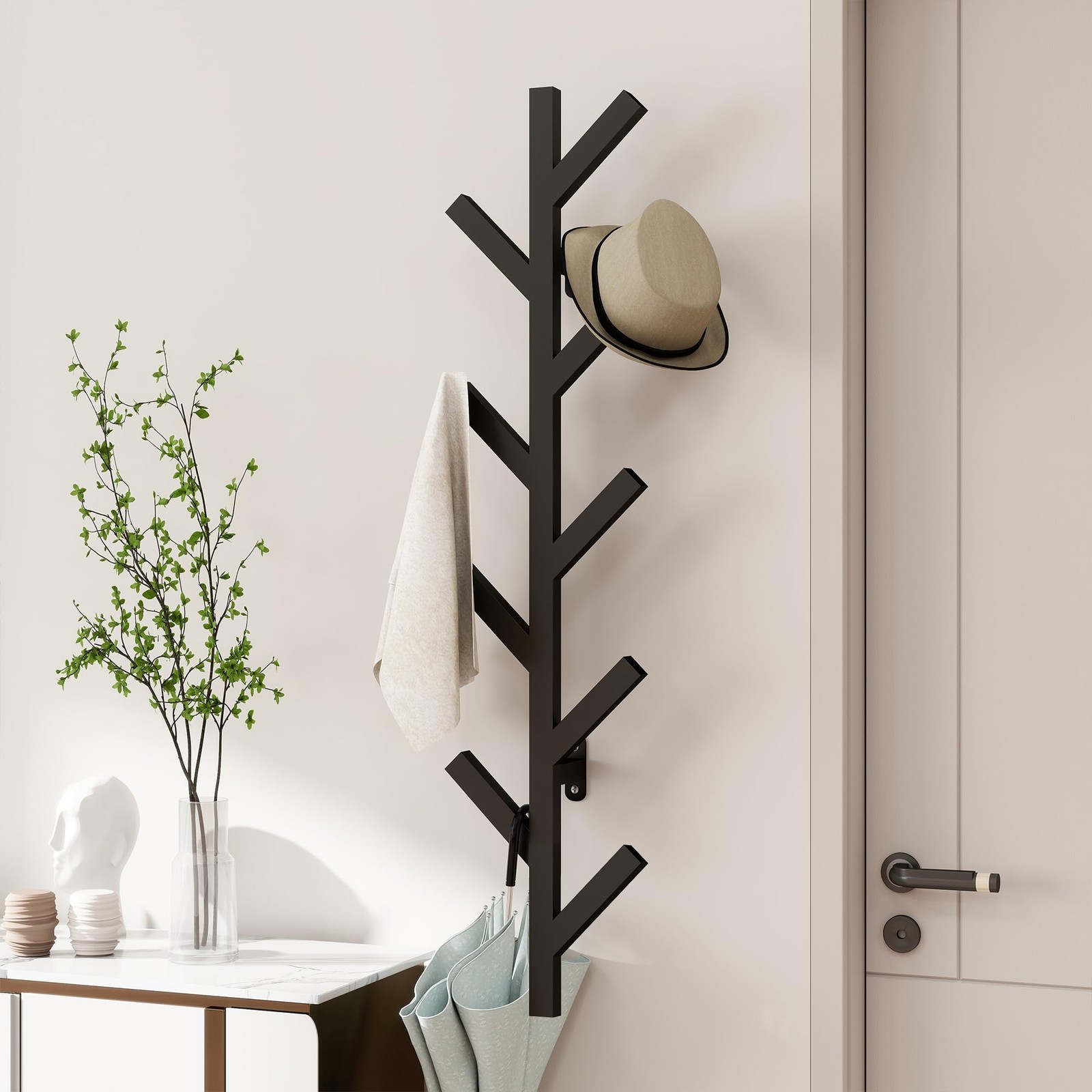 Black Wall Mounted Metal Coat Rack 9 Hooks Modern Minimalist Clothes Hat Iron
