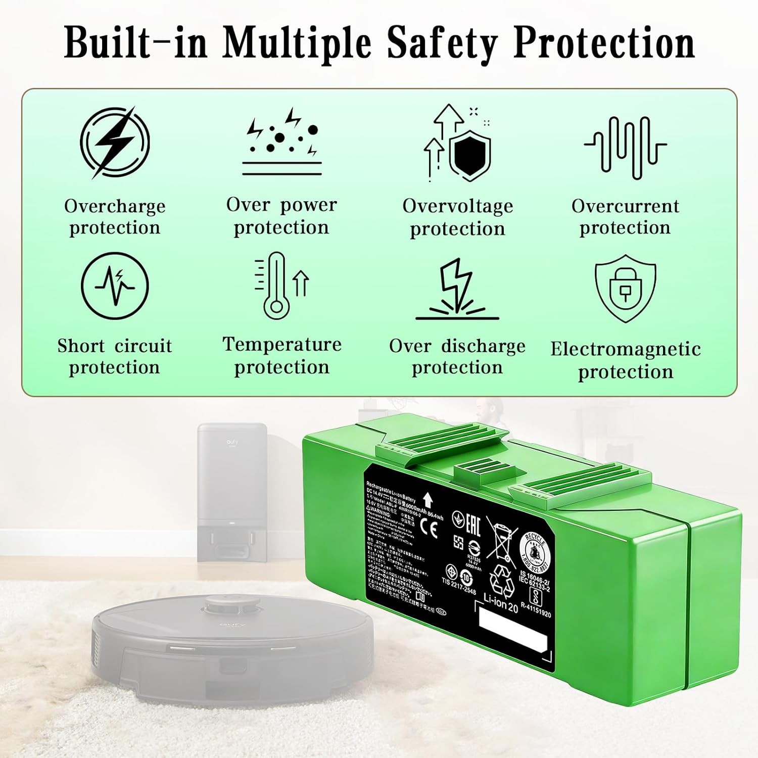 6000mAh ABL F Battery Compatible with iRobot Roomba e i and j Series i8 i8 j7