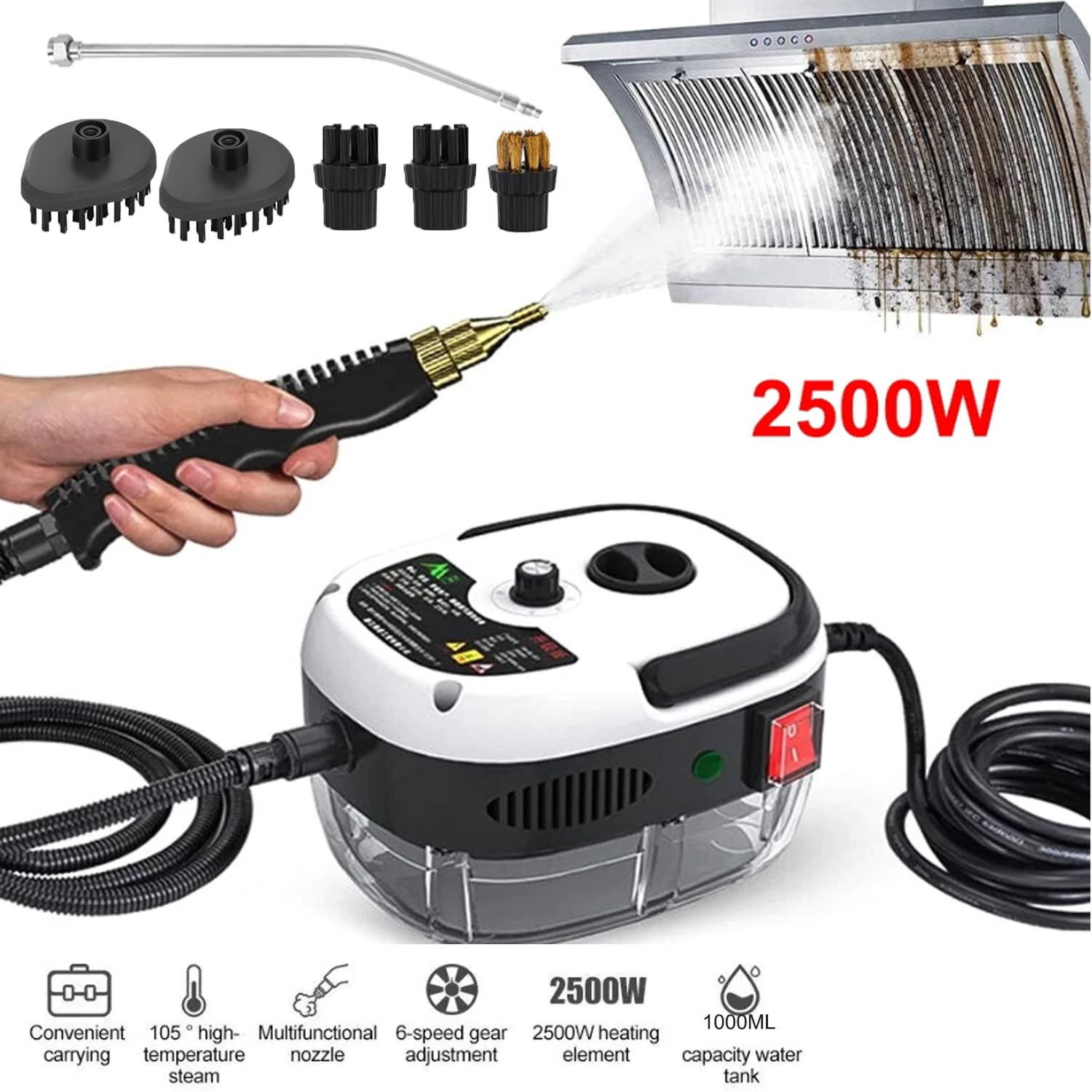 2500W Steamer for Cleaning High Pressure Portable Car Steamer for Home Kitchen