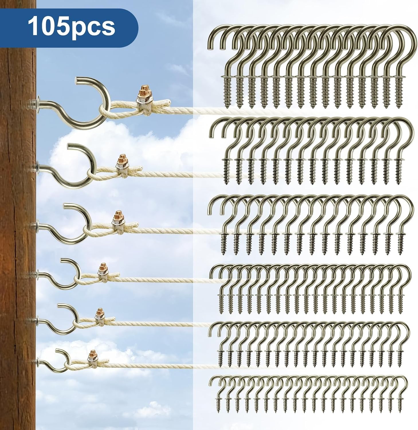 105 Pcs Cup Hooks Bronze Screw-in 6 Sizes Metal Ceiling | Bronze-Plated Steel,